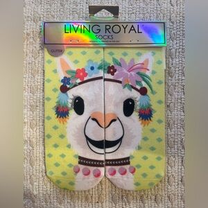 Living Royal Llama Socks with Floral Design Glitter Edition